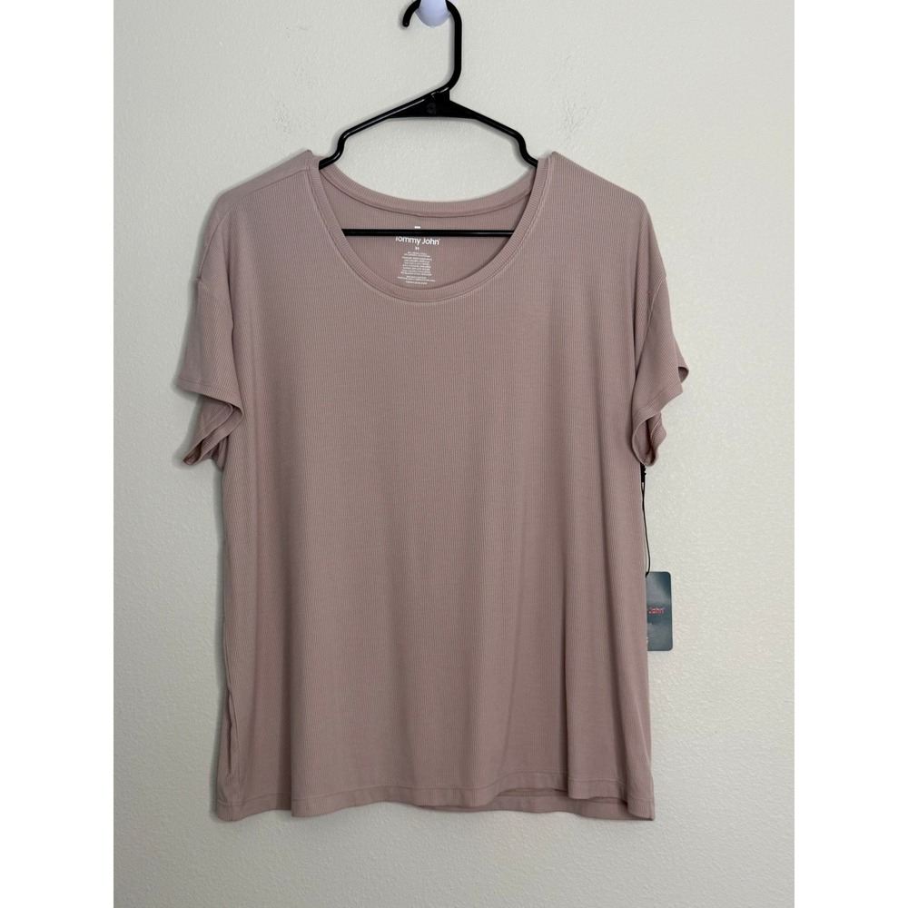 Tommy John Second Skin Pajamas Rib Short Sleeve Tee Sphinx Mauve Pink Size M NWT